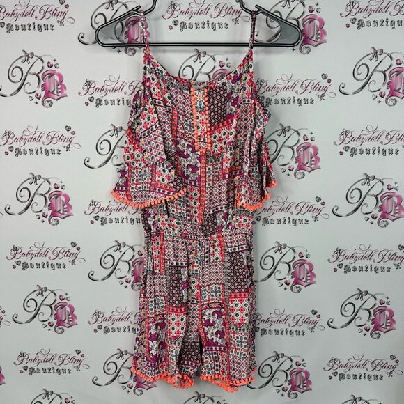 Lc Waikiki romper Aztec boho one piece jumper Vibrant Patchwork Kids Pom Poms - Picture 1 of 8